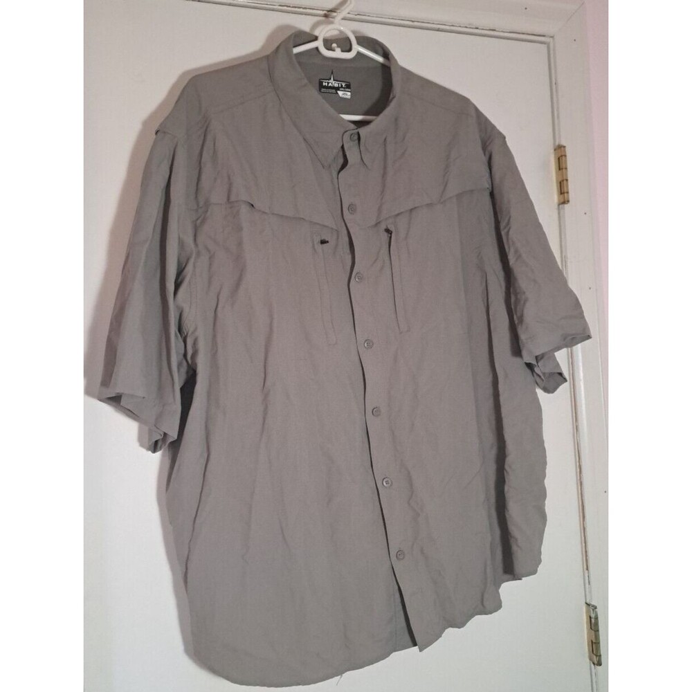 Habit Fishing Shirt Men Grey 2Xlarge Button Up Vented Shirt Sleeve Zipper Pocket